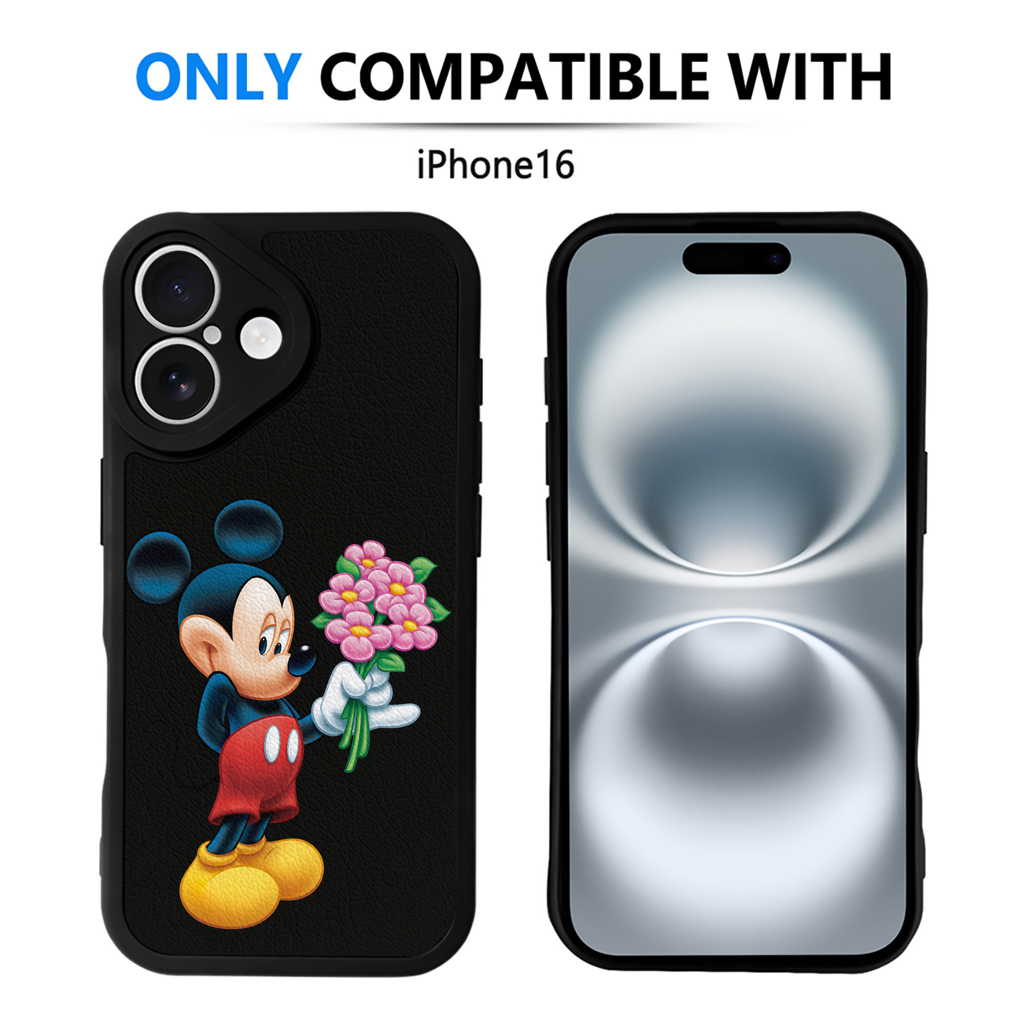 （画像用） ミッキーマウス Mickey Mouse 【iPhone 16シリーズ対応】シリコンスマホケース（レザー調） 材質：シリコン